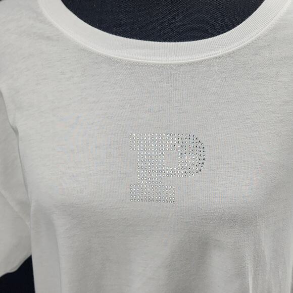 PINK White T-Shirt with Crystal Rhinestone P Logo on Front.  Women's Size Large - Picture 3 of 9